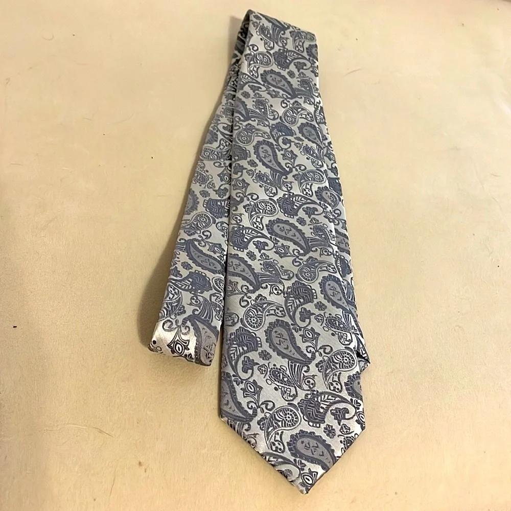 GEEK-M HAND MADE MICROFIBER PAISLEY TIE GRAY SILVER